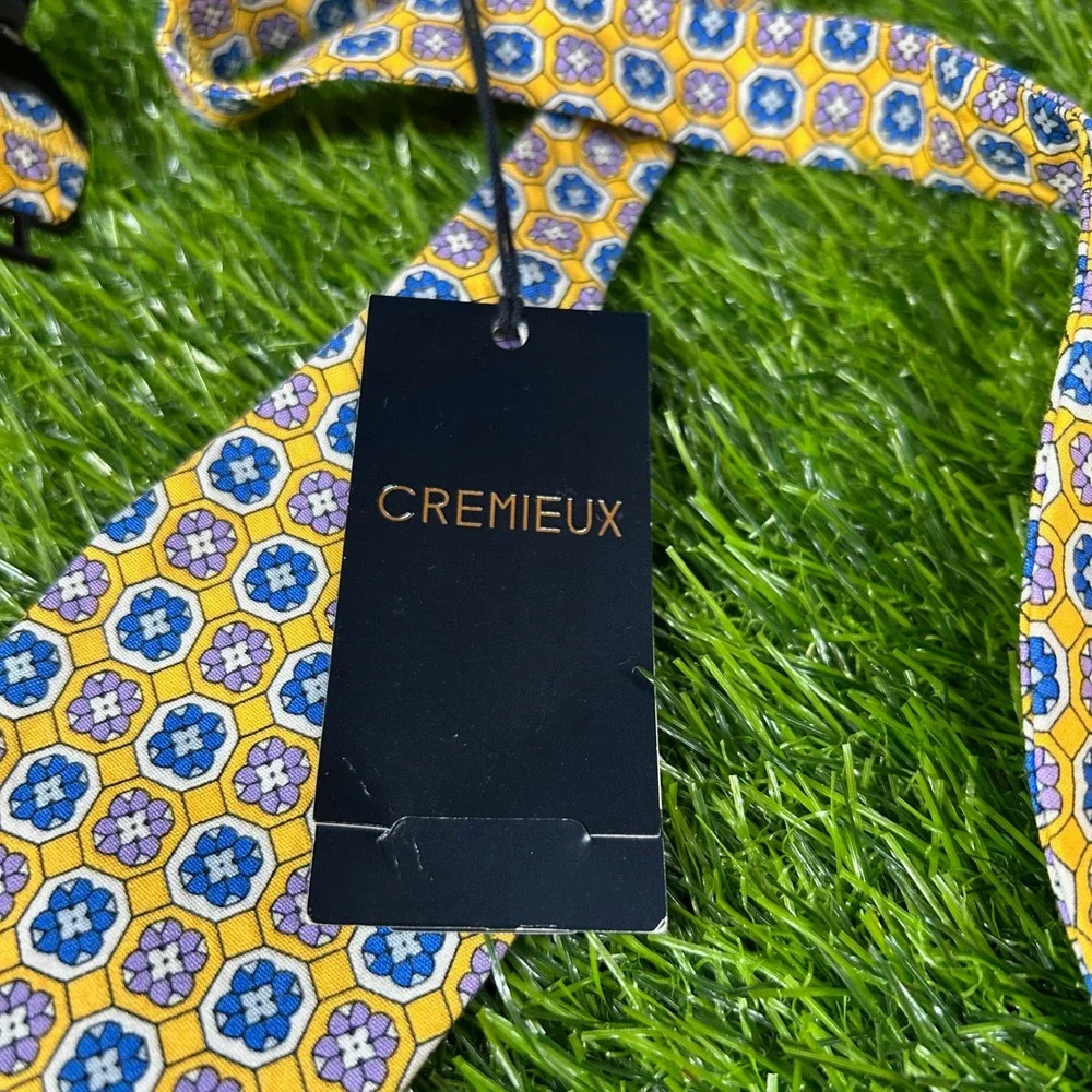 Cremieux Bow Tie Floral Pattern Self Tie Yellow Blue Purple‎ Cotton Mens NWT